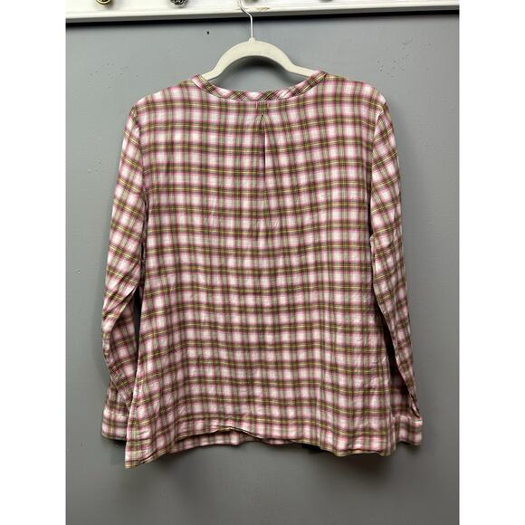 Talbots Top Womens Large Popover V-Neck Plaid Pink Pastel Lightweight Preppy - Picture 2 of 9